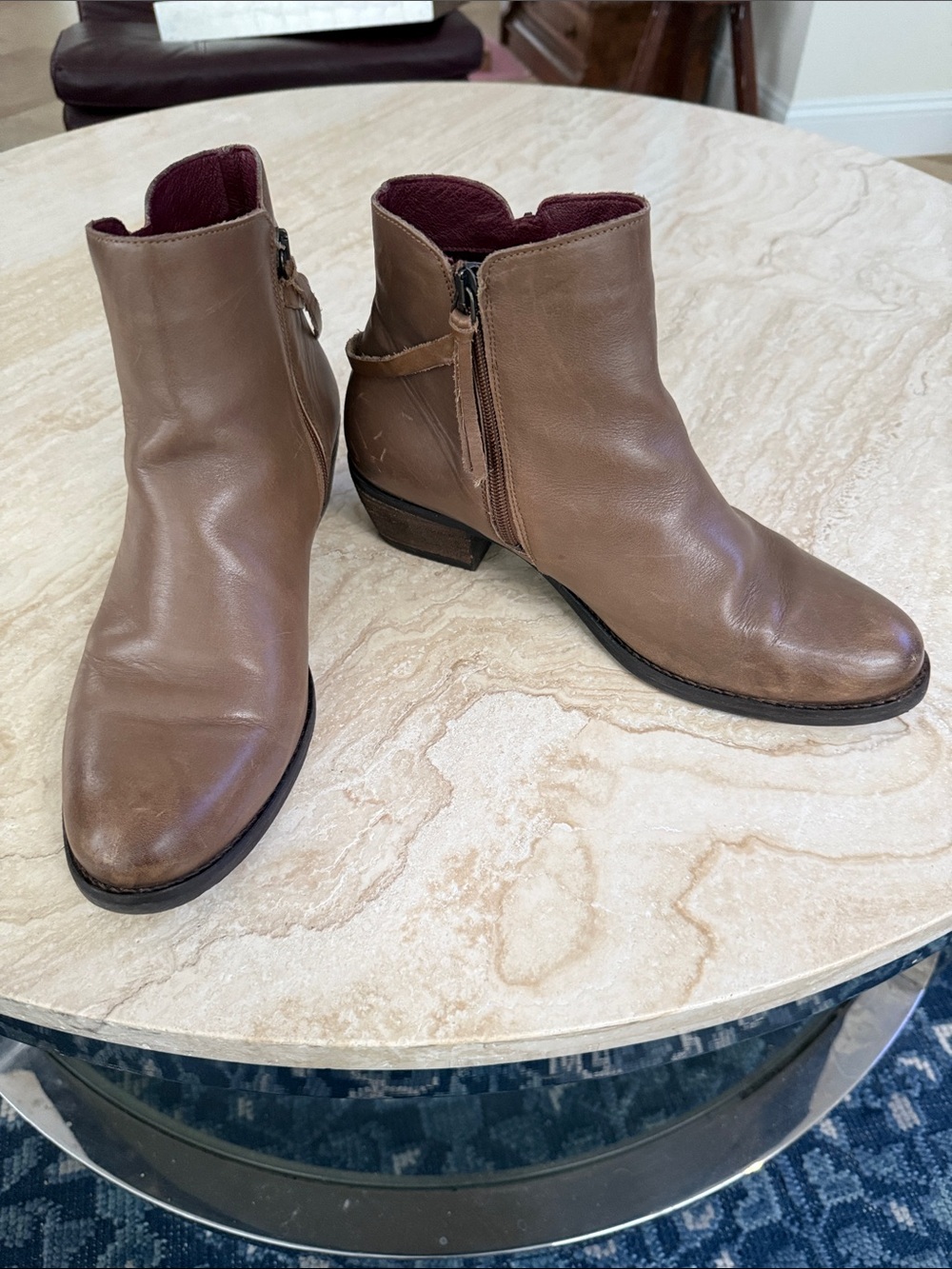 Umberto Ruffini Women’s Taupe Leather Ankle Booties Size 10 - 10 1/2 (41)